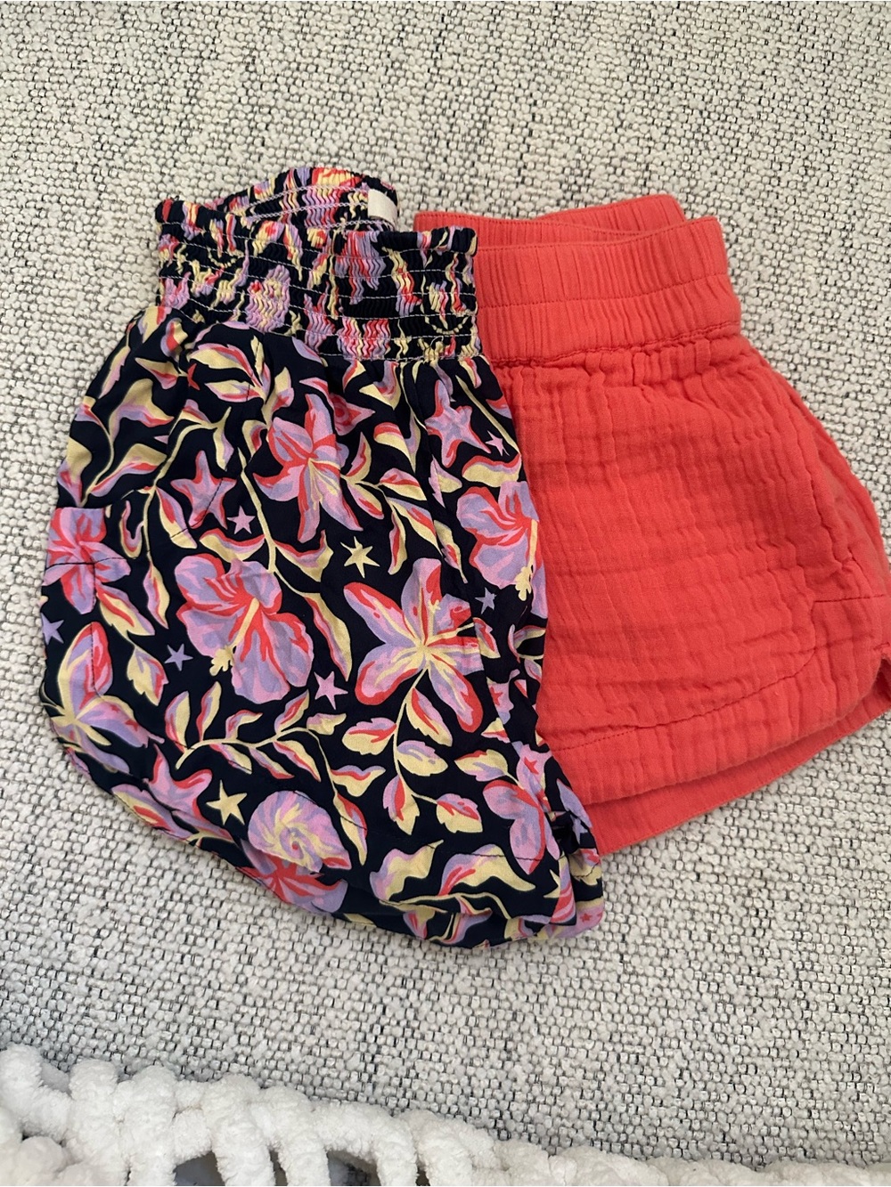 2 pair of Girls' RipCurl Pull-On Shorts - size 12/M. Coral and floral print
